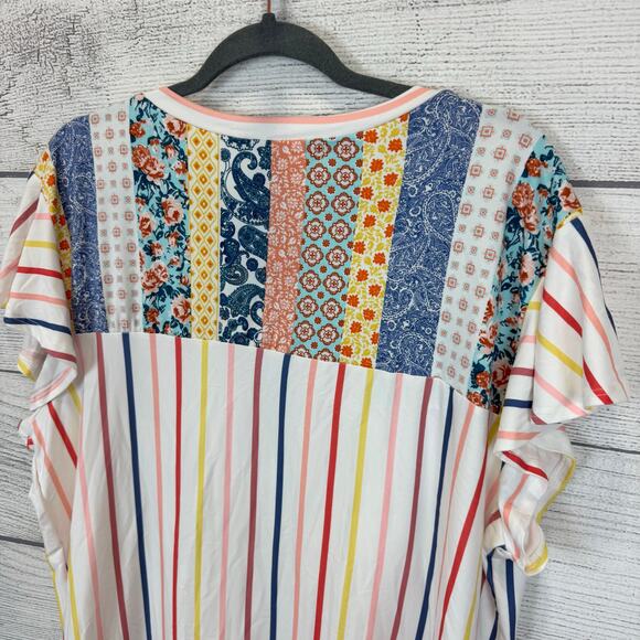Haptics Plus Size Colorful White Striped Ruffle Sleeve Summer Top Size 3X - Picture 7 of 7